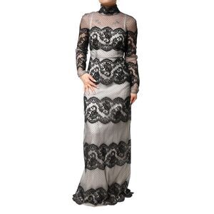 Dolce & Gabbana Black White Lace Silk Blend MaxiSheath Women's Dress
